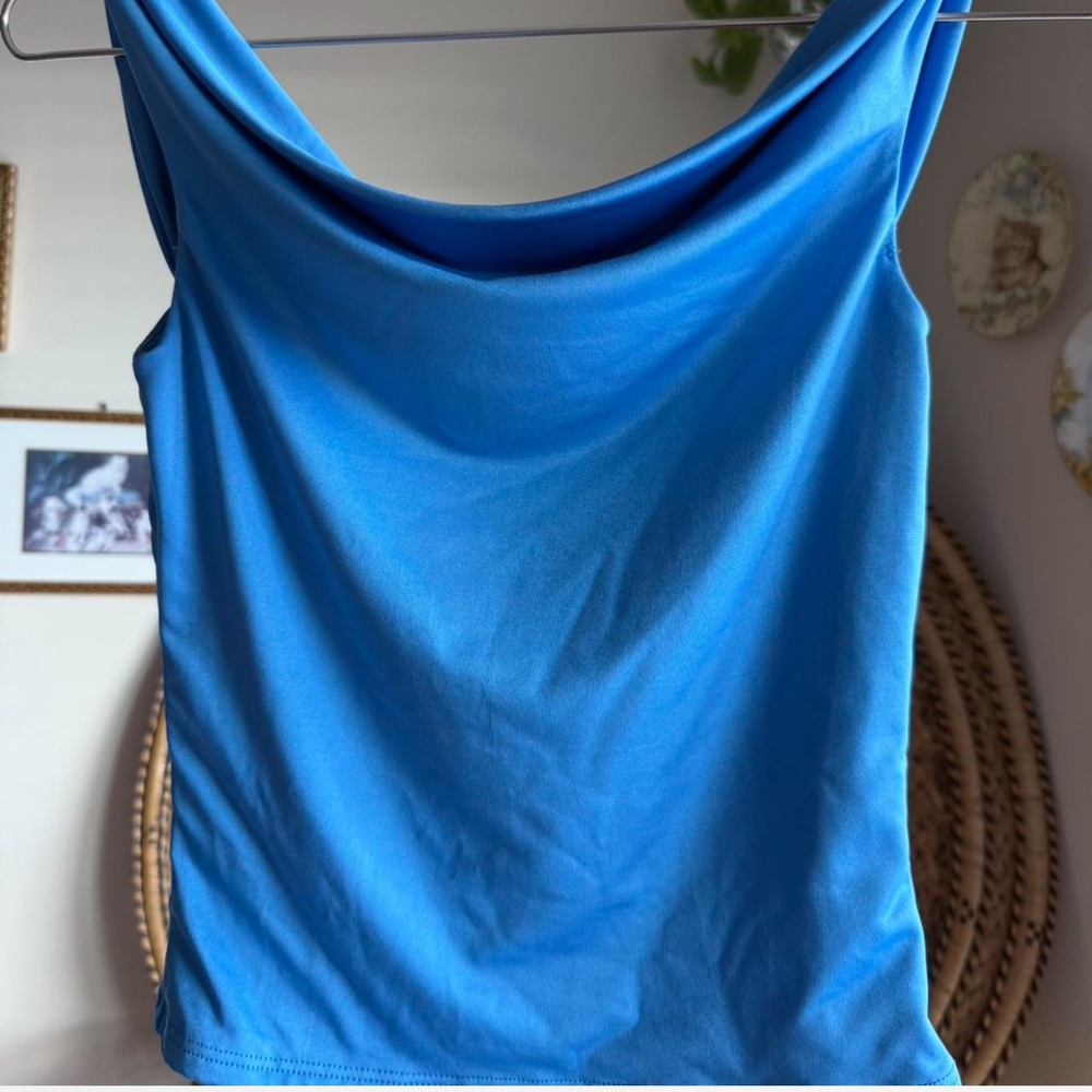 Blue Cowl Neck Women's Tank Top